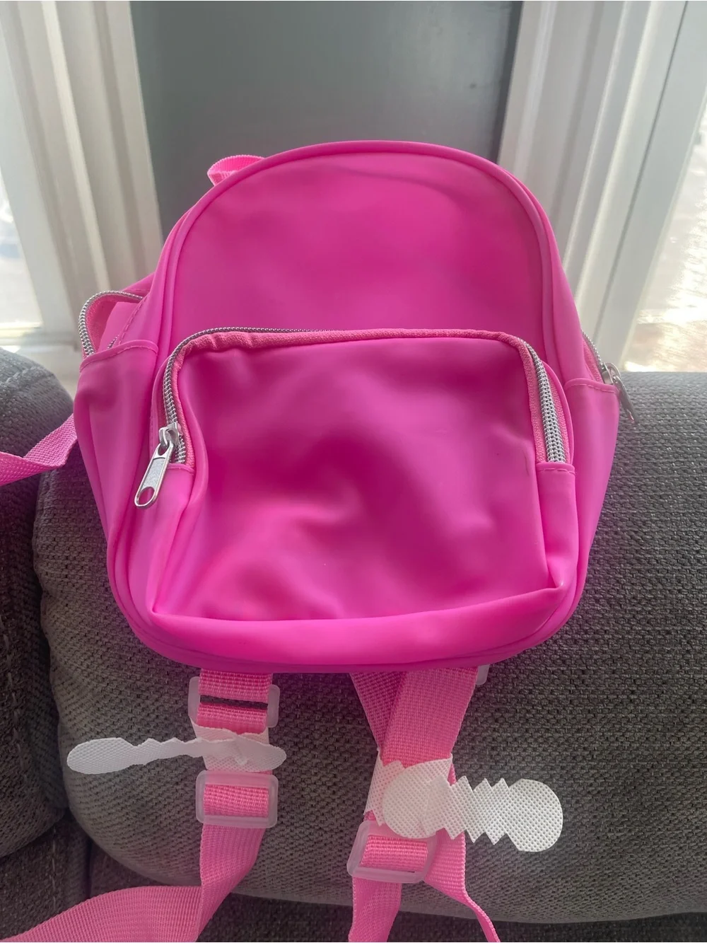 Bright Pink Kids Mini Backpack with Front Zip Pocket
